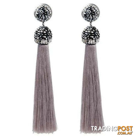 4round greyZippay Long Tassel Earrings Handmade Bohemian Unusual Silk Crystal Dangle Drop Hanging Earrings