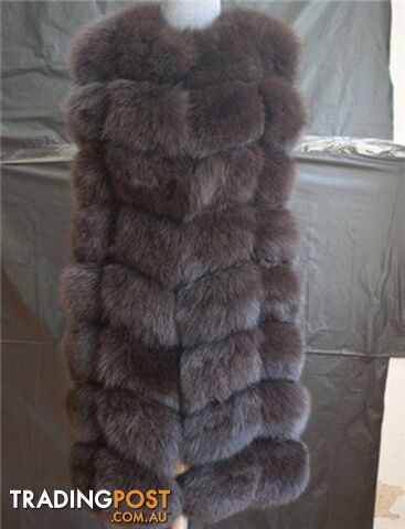 dark brown / XL chest 100cmZippay 90CM Natural Real Fox Fur Vest Winter Long Thick Women Genuine Fur Vest Jacket Pockets Real Fur Vest Coats for Women