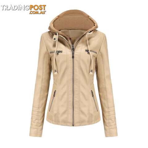 Ivory / XLZippay Plus Size Women Hooded Leather Jacket Removable Leather Jacket