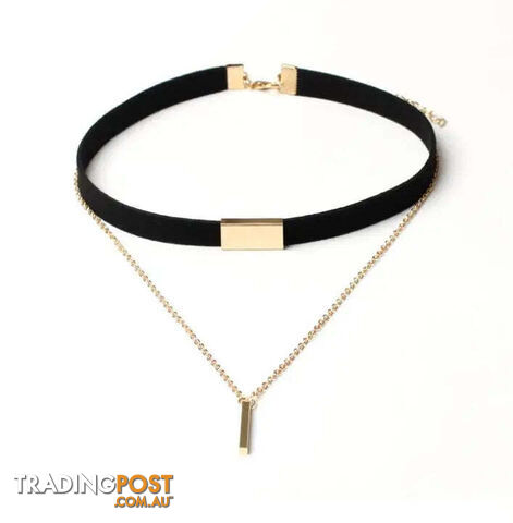 N664Zippay Black Velvet Choker Necklace Gold Chain Bar Chokers Necklace For Women