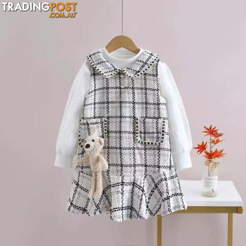 Beige / 3TZippay Baby Girls winter Princess Patchwork Dress Kids Bowtie Casual Outfits Baby Lovely Suits