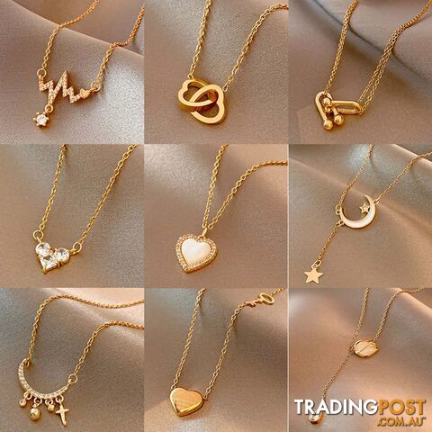 17Zippay Gold Color Stainless Steel Necklace For Women Jewelry Limited Pearl Beads Heart Pendant Necklace Birthday Gift