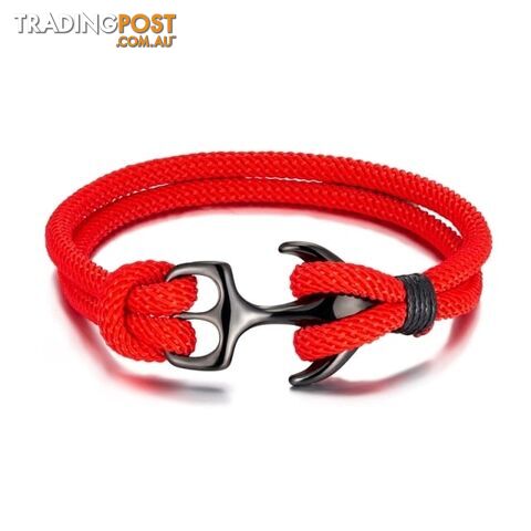 Red / 19cmZippay Anchor Bracelets Men Double strand Nautical Survival Rope Paracord Bracelet Women Black Stainless Steel Sport Buckle