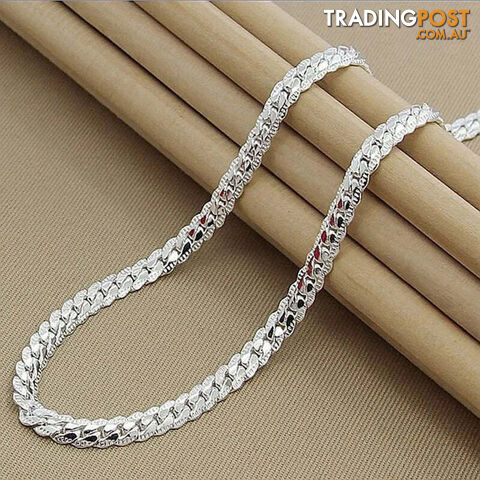 19cm BraceletZippay 925 Sterling Silver 6mm Side Chain Inch Necklace for Woman Men Fashion Wedding Engagement Jewelry Gift