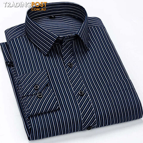 2105 / 39 - LZippay Mens Casual Business Long Sleeved Shirt Classic Plaid Striped Male Social Dress Oversized Shirts