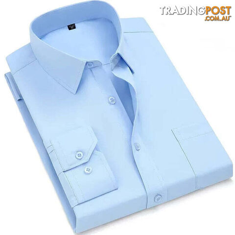 Pure Blue / 45 - 6XLZippay Mens Casual Business Long Sleeved Shirt Classic Plaid Striped Male Social Dress Oversized Shirts
