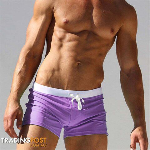 purple / SZippay Swimwear Men Breathable Men's Swimsuits Swim Trunks Boxer Briefs Sunga Swim Suits Maillot De Bain Beach Shorts