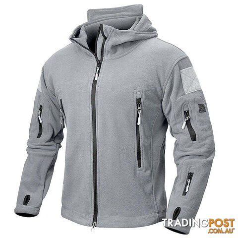 Light Gray / SZippay Winter Tactical Fleece Jacket Men Warm Polar Outdoor Hoodie Coat Multi-Pocket Casual Full Zip Sport Hiking Jacket