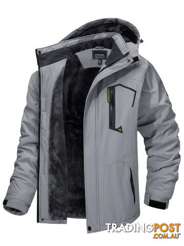 Light Gray / 2XL(US M)Zippay Fleece Lining Mountain Jackets Mens Hiking Jackets Outdoor Removable Hooded Coats Ski Snowboard Parka Winter Outwear