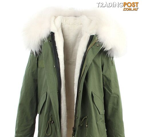 color 11 / XLZippay women's army green Large raccoon fur collar hooded coat parkas outwear 2 in 1 detachable lining winter jacket brand style