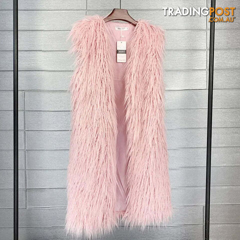 Pink / XLZippay Faux Fur Women Long Vest Colorful Warm Faux Fur Big Size Plush Coats Female Jacket Autumn Winter Furry
