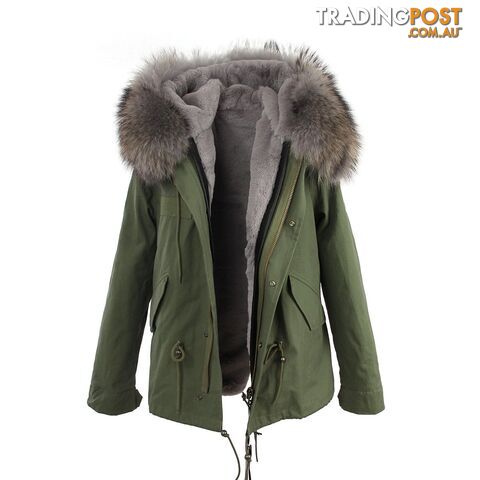 color 7 / SZippay women's army green Large raccoon fur collar hooded coat parkas outwear 2 in 1 detachable lining winter jacket brand style