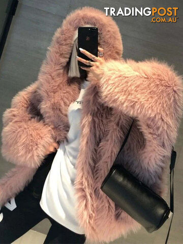 Pink / SZippay Winter Jackets Faux Fur Coat Women Korean Coat Hooded Fur Jacket