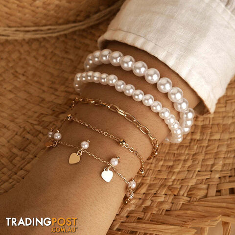 14910Zippay 6pcs/set Fashion Gold Color Beads Pearl Star Multilayer Beaded Bracelets Set for Women Charm Party Jewelry Gift