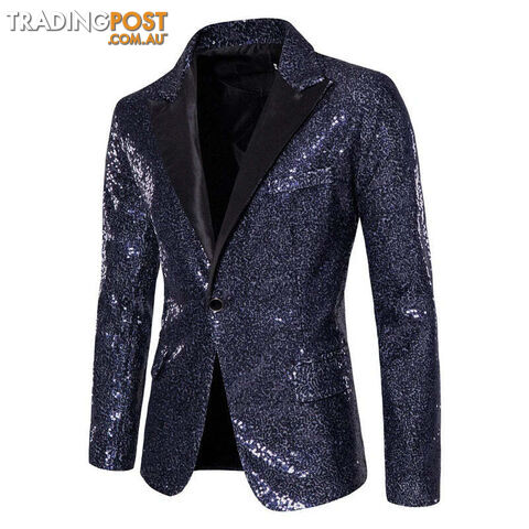 X36 Navy / US Size XXLZippay Shiny White Sequin Glitter Blazer for Men One Button Peak Collar Tuxedo Jacket Mens Wedding Groom Party Prom Stage