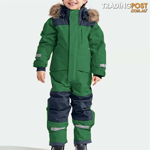 Green / 90Zippay Children Snowsuits Ski Jumpsuit Ski Suit Boys Girls Winter Warm Outdoor Fleece Overalls Windproof Kids Skiing Snowboarding Suit