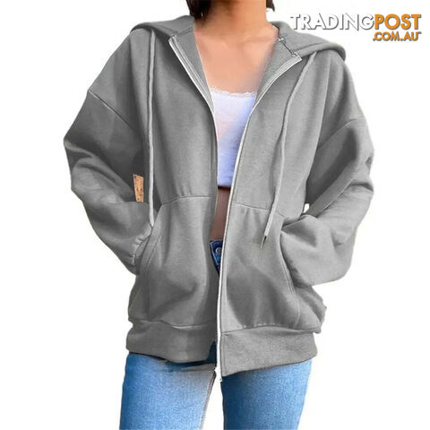 Gery / XLZippay Fleece Hoodie Hooded Sweatshirts Long Sleeve Top Drawstring Pockets Loose Zipper Black Hoodies