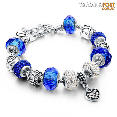 056 blueZippay 925 Silver Crystal Charm Bracelets for Women With Purple Murano Glass Beads bracelets & bangles Love DIY Jewelry Bracelet Femme
