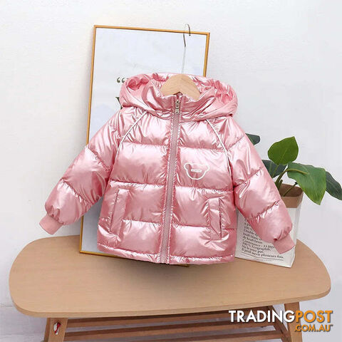 Pink / 24MZippay Winter coat hooded Down jacket thickened cartoon print childrens clothes