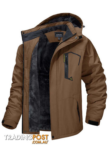 Coffee / XL (US S)Zippay Fleece Lining Mountain Jackets Mens Hiking Jackets Outdoor Removable Hooded Coats Ski Snowboard Parka Winter Outwear