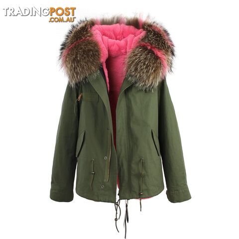 color 3 / SZippay women's army green Large raccoon fur collar hooded coat parkas outwear 2 in 1 detachable lining winter jacket brand style