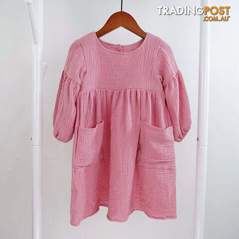 Dusty-Pink / 4TZippay Children's Organic Cotton Double Gauze Loose Pockets Baby Girls Dress Fashion Princess Casual Kids Dresses