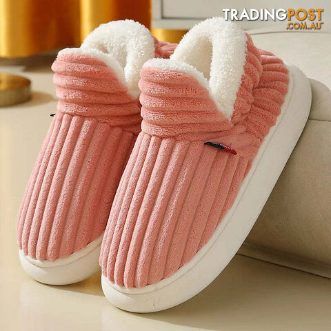 Pink / CN 42-43Zippay Unisex Home Men Cotton Slippers Casual Plush Shoes Warm Velvet Sneakers
