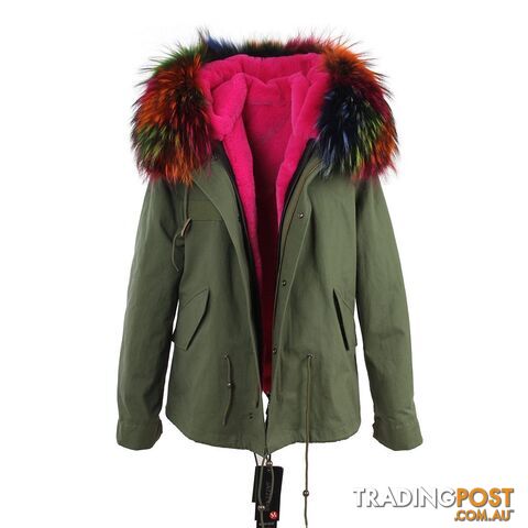 color 5 / XLZippay women's army green Large raccoon fur collar hooded coat parkas outwear 2 in 1 detachable lining winter jacket brand style