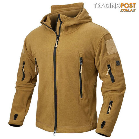 Khaki / XXLZippay Winter Tactical Fleece Jacket Men Warm Polar Outdoor Hoodie Coat Multi-Pocket Casual Full Zip Sport Hiking Jacket