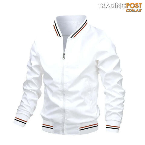 White / LZippay Bomber Jacket Men Casual Windbreaker Jacket Coat Men High Quality Outwear Zipper Stand Collar Military Jacket Mens