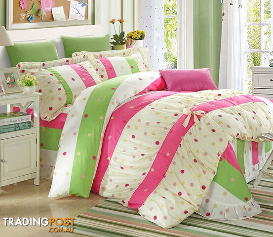 2 / KingZippay YADIDI 100% Cotton Classic Princess Polka Dot Girls Bedding Sets Bedroom Bed Sheet Duvet Cover Pillowcase Twin Queen King size