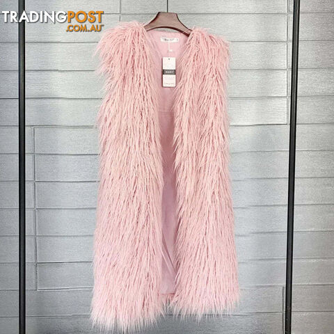 Pink / MZippay Faux Fur Women Long Vest Colorful Warm Faux Fur Big Size Plush Coats Female Jacket Autumn Winter Furry