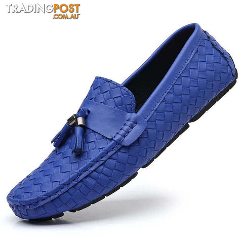 royal blue / 44Zippay Designer Leather Casual Shoes for Men High Quality Fashion Comfortable Man's Loafers Flats Driving Shoes