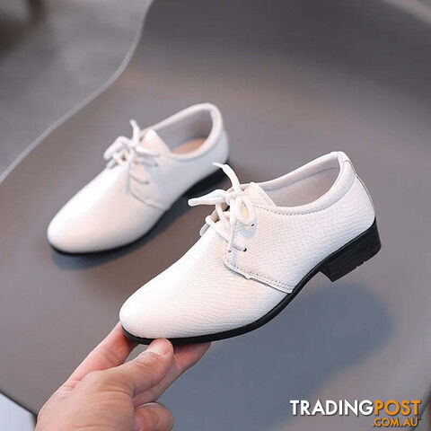 White / 35Zippay Child Boys Black Leather Shoes Britain Style for Party Wedding Low-heeled Lace-up Kids Fashion Student School Performance Shoes