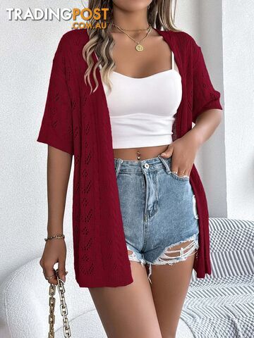 Burgundy / XXLZippay Casual Solid Color Hollow Out Knitted Cardigan Sun Proof Tops for Women