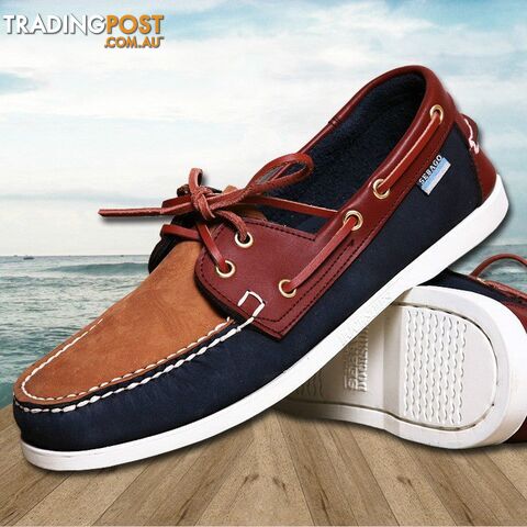 Navy Blue / 8Zippay British Style Fashion Men Boat Shoes Spring Autumn Youth Lace Up Casual Comfortable Flat Men Shoes Round Toe Men Shoes