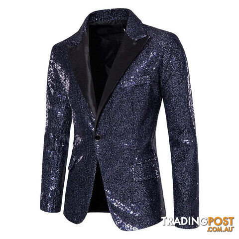 X36 Navy / US Size XLZippay Shiny White Sequin Glitter Blazer for Men One Button Peak Collar Tuxedo Jacket Mens Wedding Groom Party Prom Stage
