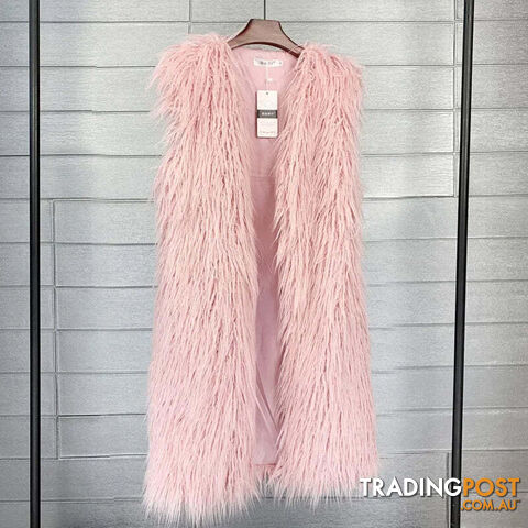 Pink / XXLZippay Faux Fur Women Long Vest Colorful Warm Faux Fur Big Size Plush Coats Female Jacket Autumn Winter Furry