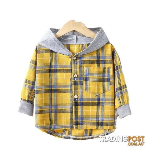Yellow / 2T(80-90CM)Zippay Children's Hooded Shirts Kids Clothes Baby Boys Plaid Shirts Coat for Spring Autumn Girls Long-Sleeve Jacket Bottoming Clothing