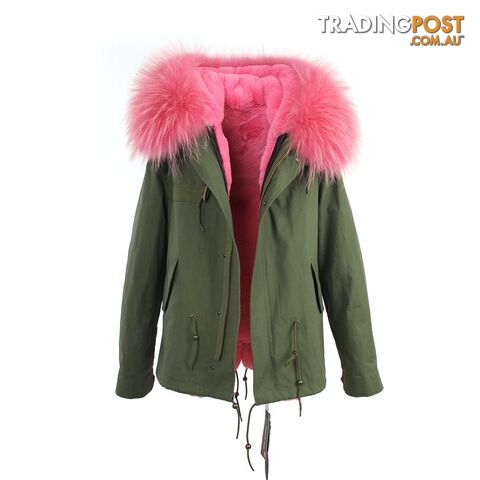 color 2 / SZippay women's army green Large raccoon fur collar hooded coat parkas outwear 2 in 1 detachable lining winter jacket brand style
