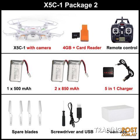 X5C 1 package 2Zippay Syma X5C-1 Quadcopter Drone With Camera or Syma X5-1 rc helicopter