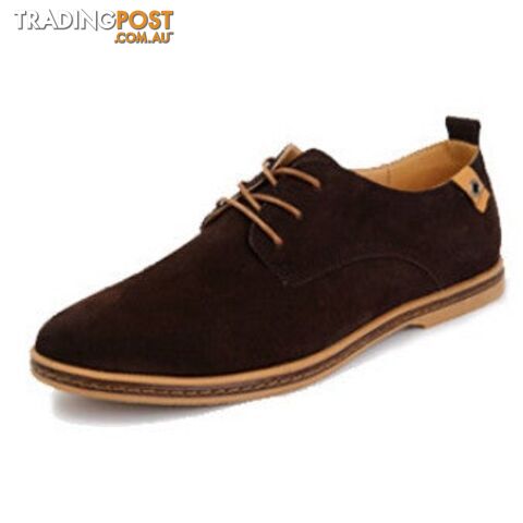 Brown / 12.5Zippay Plus Size Fashion Suede Genuine Leather Flat Men Casual Oxford Shoes Low Men Leather Shoes #K01