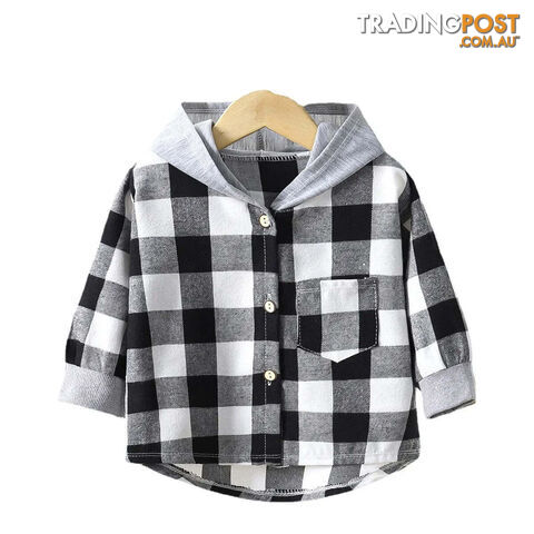 Black / 3T(90-100CM)Zippay Children's Hooded Shirts Kids Clothes Baby Boys Plaid Shirts Coat for Spring Autumn Girls Long-Sleeve Jacket Bottoming Clothing