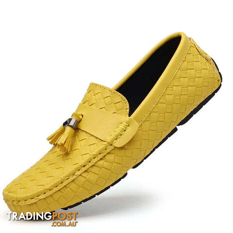 yellow / 48Zippay Designer Leather Casual Shoes for Men High Quality Fashion Comfortable Man's Loafers Flats Driving Shoes