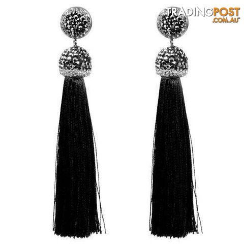 10round blackZippay Long Tassel Earrings Handmade Bohemian Unusual Silk Crystal Dangle Drop Hanging Earrings