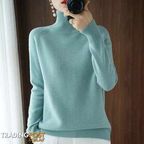 Bean Green / LZippay Turtleneck Pullover Cashmere Sweater Women Pure Color Casual Long-sleeved Loose