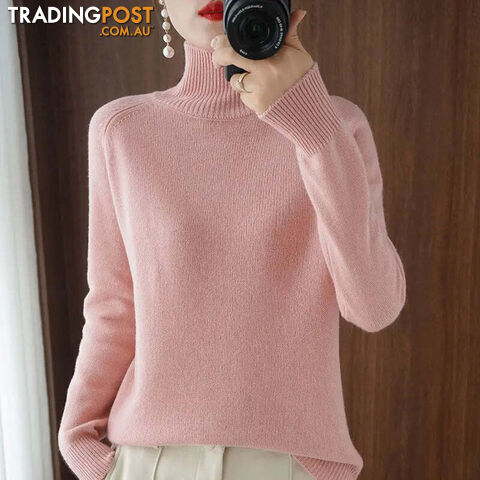 Pink / LZippay Turtleneck Pullover Cashmere Sweater Women Pure Color Casual Long-sleeved Loose