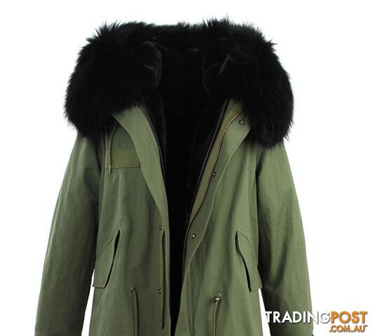 color 10 / LZippay women's army green Large raccoon fur collar hooded coat parkas outwear 2 in 1 detachable lining winter jacket brand style