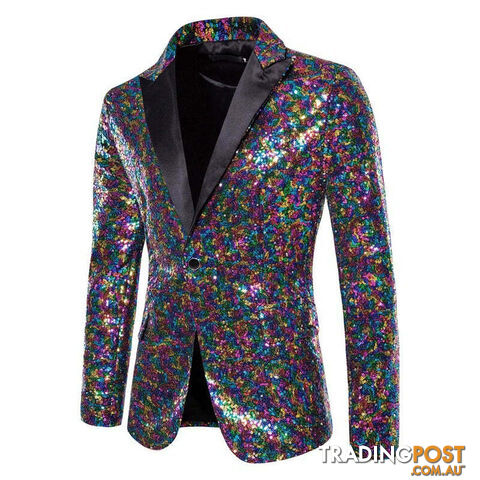 X36 Colorful / US Size SZippay Shiny White Sequin Glitter Blazer for Men One Button Peak Collar Tuxedo Jacket Mens Wedding Groom Party Prom Stage