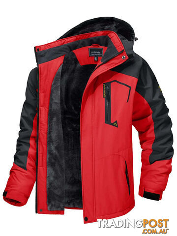 Red / XL (US S)Zippay Fleece Lining Mountain Jackets Mens Hiking Jackets Outdoor Removable Hooded Coats Ski Snowboard Parka Winter Outwear